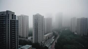 sombre brumeux paysage de une quartier. généré ai. photo