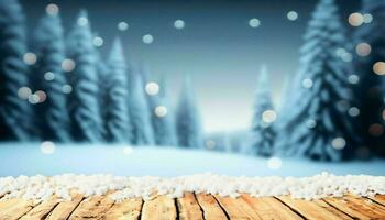 ai généré, Noël Contexte avec Noël arbre, cheminée et chute neige. flou Contexte photo