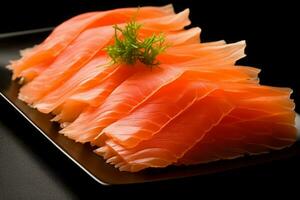 fermer Haut vue de Ingrédients saumon, Japonais aliments. ai généré. photo