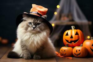 une ragdoll chat portant une Halloween costume photo