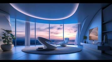 terrasse pièce de une magnifique futuriste conception. ai généré. photo
