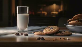 sucré fait maison Chocolat puce biscuits et Lait généré par ai photo