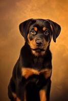 très mignonne chiot rottweiler dans nature, nationale géographie, large la vie animaux. ai généré. photo