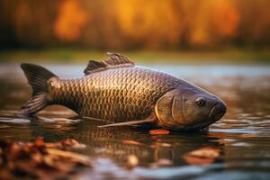 carpe dans nature, nationale géographie, large la vie animaux. ai généré. photo