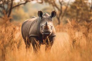 rhinocéros dans nature, nationale géographie, large la vie animaux. ai généré. photo