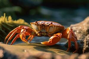 Crabe dans nature, nationale géographie, large la vie animaux. ai généré. photo