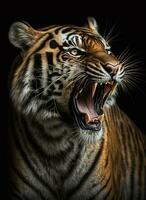 gratuit tigre ou Lion portrait foncé Contexte. ai généré photo