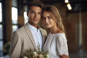 ai génératif photo portrait de une couple sur mariage journée