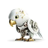 mignonne nettoyer peu blanc perroquet oiseau robot, ai génératif photo