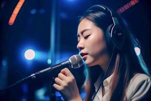 fille chanteur dans studio, ai généré photo