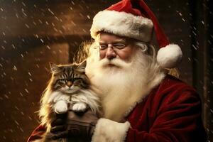 Père Noël claus avec chat photo