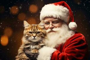 Père Noël claus avec chat photo