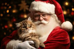 Père Noël claus avec chat photo