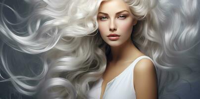 magnifique femme avec longue blanc cheveux photo