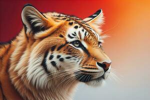 portrait de une tigre sur une solide Couleur Contexte. fermer. ai génératif photo
