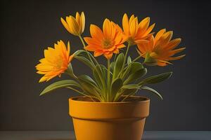 fleurs dans une pot sur une solide Couleur Contexte. ai génératif photo