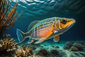 tropical poisson sur le corail récif de le rouge mer. génératif ai photo