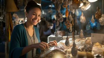 magnifique femme dans bijoux magasin photo