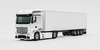 3d un camion avec blanc bande annonce moquer en haut contre monochrome Contexte photo