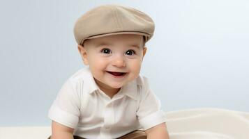 mignonne bébé dans une casquette établi avec génératif Al technologie. photo