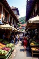 réaliste photo de marché rempli avec exotique des fruits, ai génératif