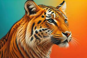 tigre tête avec coloré Contexte. ai génératif photo