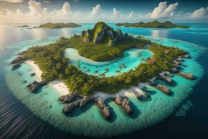 tropical plage avec paume des arbres et blanc sable. ai génératif photo