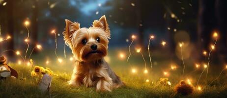 mignonne chien avec la magie lumières photo
