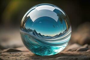 transparent cristal Balle sur une en bois tableau. ai génératif photo