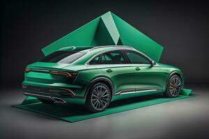 moderne vert des sports voiture coupe sur une gris Contexte. génératif ai photo