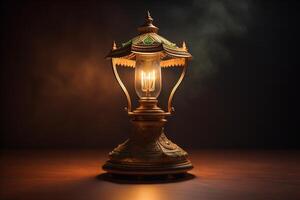 ancien pétrole lampe sur foncé Contexte. Ramadan kareem concept. génératif ai photo