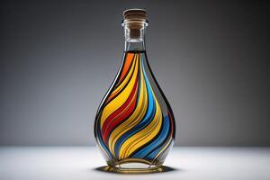 une verre bouteille avec une coloré liquide à l'intérieur. génératif ai photo