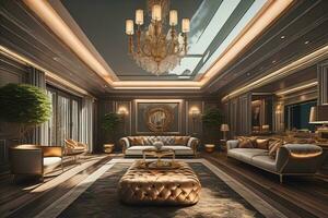 luxe vivant pièce et chambre dans classique style avec bois sol. génératif ai photo