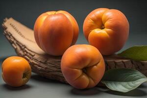 abricots sur une en bois planche. encore vie. tonique. génératif ai photo