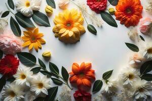 magnifique fleurs sur blanc arrière-plan, plat poser. génératif ai photo