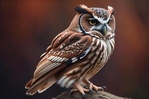 portrait de une magnifique hibou sur une arbre branche dans le forêt. génératif ai photo