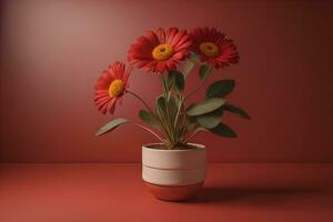 fleurs dans une pot sur une solide Couleur Contexte. ai génératif photo