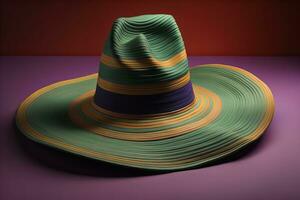 à la mode chapeau sur une solide Couleur Contexte. ai génératif photo