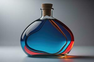 bouteille avec une liquide sur une solide Couleur Contexte. ai génératif photo