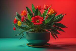 fleurs dans une pot sur une solide Couleur Contexte. ai génératif photo