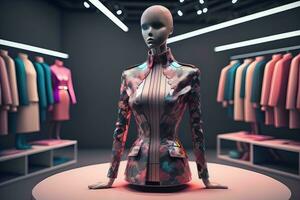 futuriste mode mannequin dans le magasin. ai génératif photo