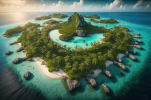 tropical île avec paume des arbres et le sable plage. ai génératif photo