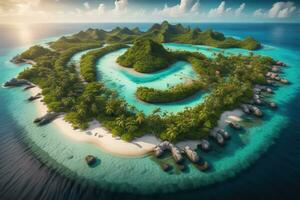 tropical île avec paume des arbres et le sable plage. ai génératif photo