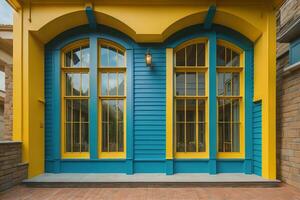 coloré les fenêtres de une typique maison dans le ville, ai génératif photo