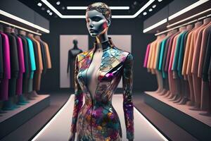 futuriste mode mannequin dans le magasin. ai génératif photo