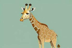 girafe isolé sur vert Contexte. dessin animé style. vecteur illustration. ai génératif photo