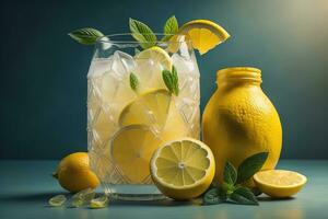 verre de limonade avec Frais citrons. ai génératif photo