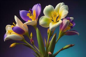 bouquet de blanc fleurs de lys sur une solide Couleur Contexte. ai génératif photo