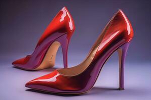 haute talon femmes des chaussures sur une solide Couleur Contexte. ai génératif photo