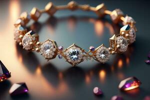 mariage bague avec diamants sur une solide Couleur Contexte. bijoux. ai génératif photo